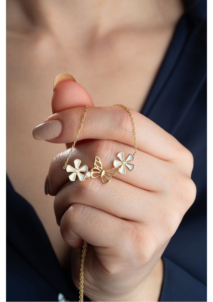 925 Ayar Gümüş Kelebekli Çiçek Kolye modelleri