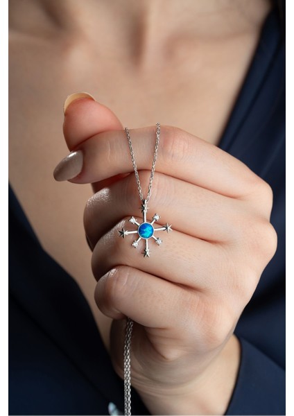 925 Ayar Gümüş Opal Taşlı Kutup Yıldızı Kolye fiyatları