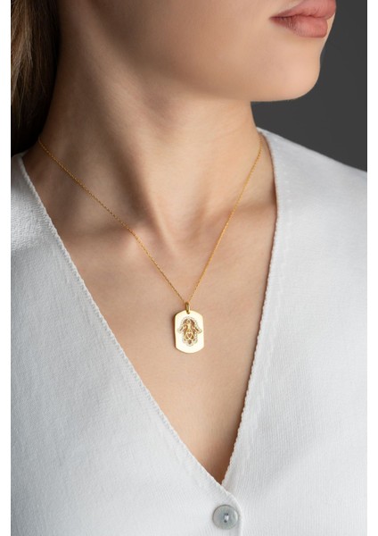 925 Ayar Gümüş Gold Fatma Ana Eli Kolye