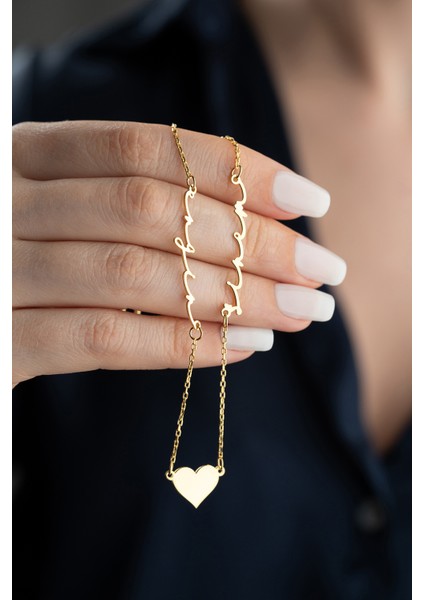 925 Ayar Gümüş Kişiye Özel Kalpli Çift Isimli Kolye