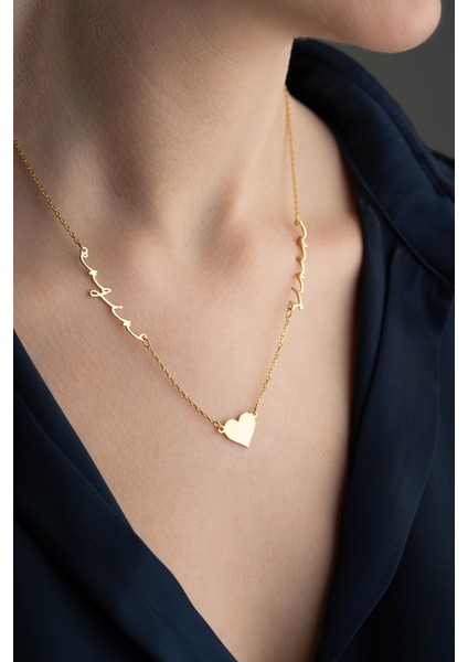 925 Ayar Gümüş Kişiye Özel Kalpli Çift Isimli Kolye fiyatları