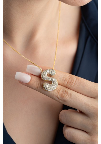 925 Ayar Gümüş Zirkon Taşlı Balon Harf Kolye fiyatları