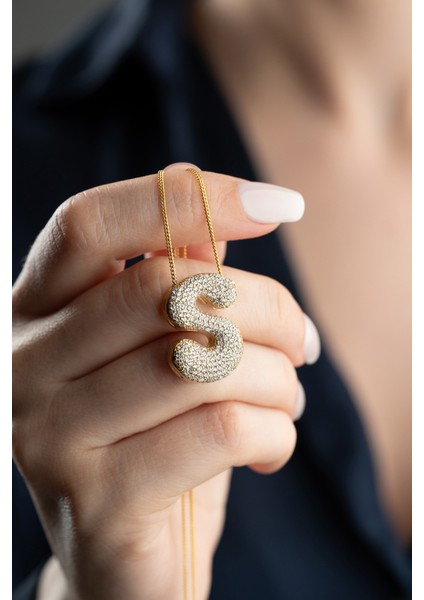 925 Ayar Gümüş Zirkon Taşlı Balon Harf Kolye modelleri