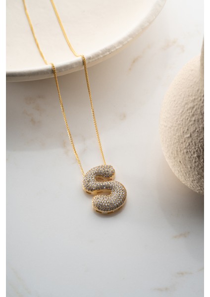 925 Ayar Gümüş Zirkon Taşlı Balon Harf Kolye fırsatları