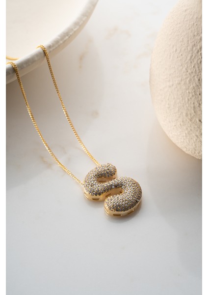 925 Ayar Gümüş Zirkon Taşlı Balon Harf Kolye indirimleri