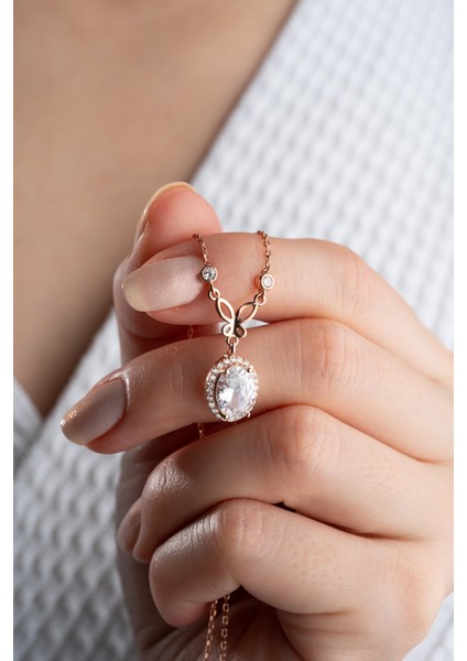 925 Ayar Gümüş Damla Taş Kelebekli Kolye fiyatları