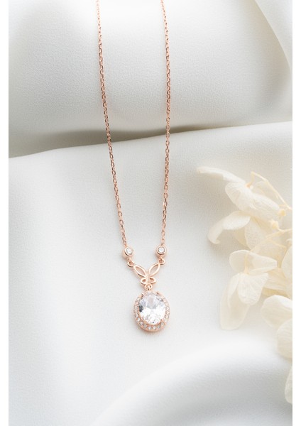 925 Ayar Gümüş Damla Taş Kelebekli Kolye modelleri