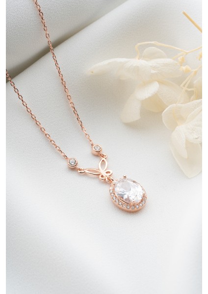 925 Ayar Gümüş Damla Taş Kelebekli Kolye fırsatları