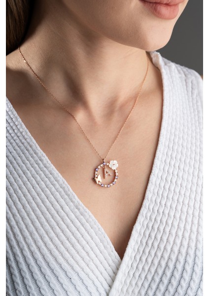 925 Ayar Gümüş Rose Harfli Kelebek Kolye