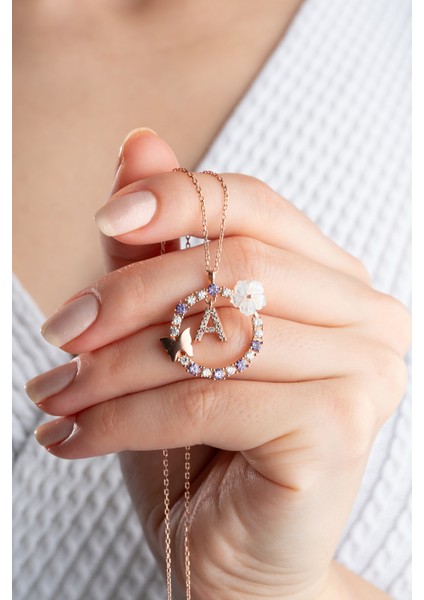 925 Ayar Gümüş Rose Harfli Kelebek Kolye fiyatları