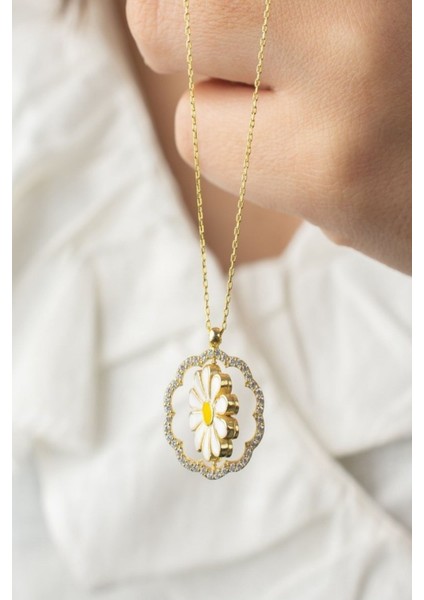 925 Ayar Taşlı Papatya Gold Gümüş Kolye fiyatları