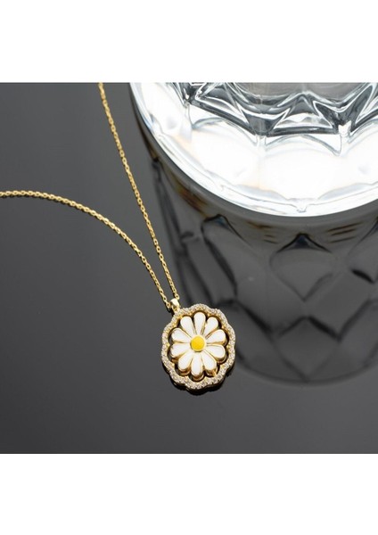 925 Ayar Taşlı Papatya Gold Gümüş Kolye fırsatları