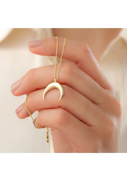 925 Ayar Ters Hilal Gümüş Kolye