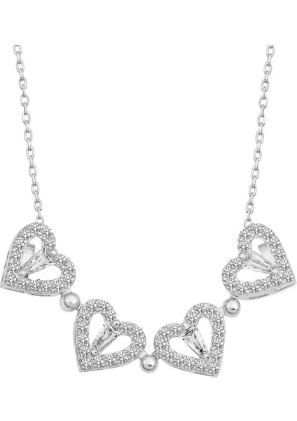 925 Ayar Gümüş Kaplama Mıknatıslı Ayrılabilir 4 Kalpli Yonca Kolye