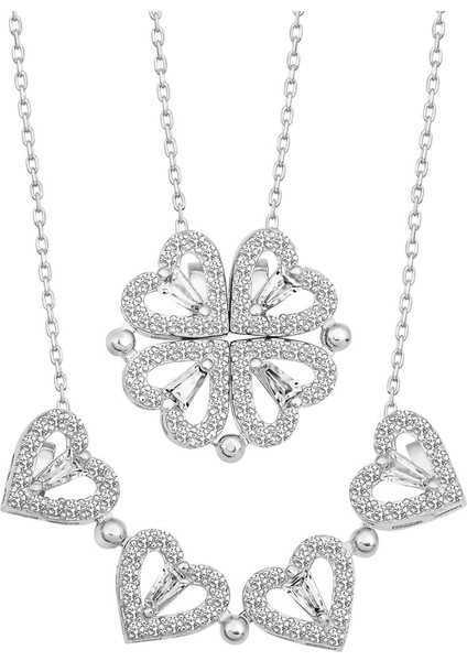 925 Ayar Gümüş Kaplama Mıknatıslı Ayrılabilir 4 Kalpli Yonca Kolye fırsatları