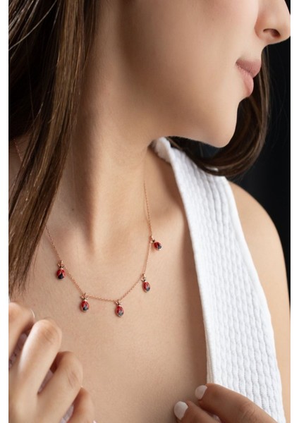 925 Ayar Rose Uğur Böcekli Şans Gümüş Kolye