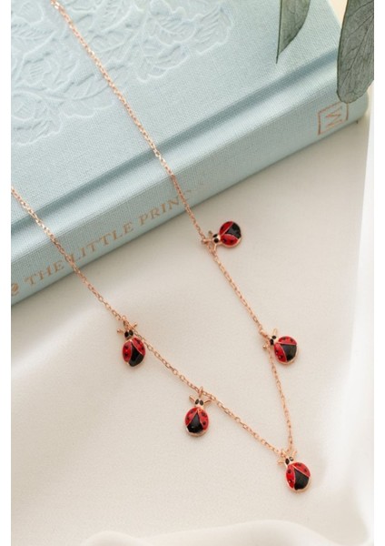 925 Ayar Rose Uğur Böcekli Şans Gümüş Kolye modelleri