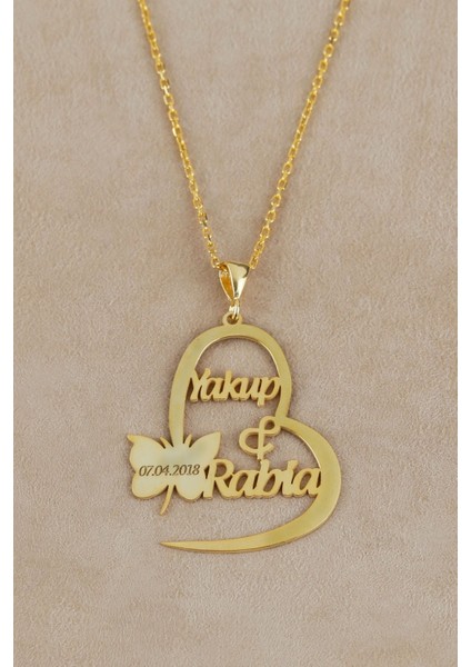 925 Ayar Gümüş Isimli Kelebekli Kalp Kolye fiyatları