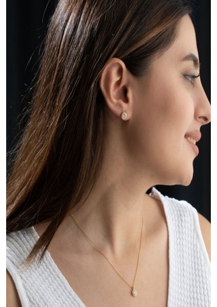 925 Ayar Gümüş Nisan Ayı Doğum Taşı ( Diamond ) Kolye - Küpe Seti fiyatları