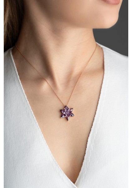 925 Ayar Gümüş Mor Renkli Lotus Kolye