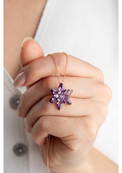 925 Ayar Gümüş Mor Renkli Lotus Kolye modelleri