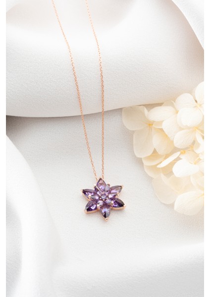 925 Ayar Gümüş Mor Renkli Lotus Kolye fırsatları