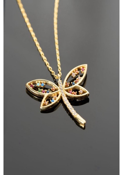 925 Ayar Gümüş Renkli Taşlı Yusufçuk Kolye