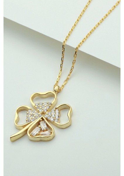 925 Ayar Gümüş Gold Yonca Kolye