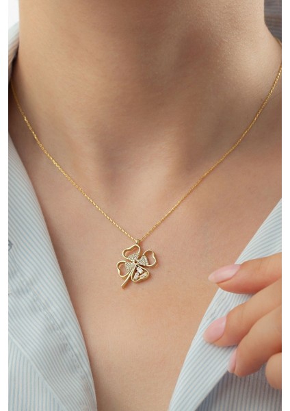 925 Ayar Gümüş Gold Yonca Kolye modelleri