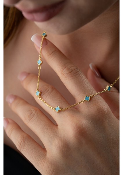 925 Ayar Gümüş Turkuaz Taşlı Yonca Kolye fiyatları