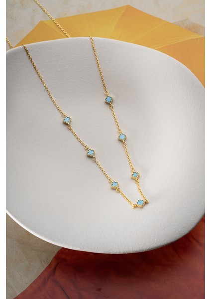 925 Ayar Gümüş Turkuaz Taşlı Yonca Kolye fırsatları