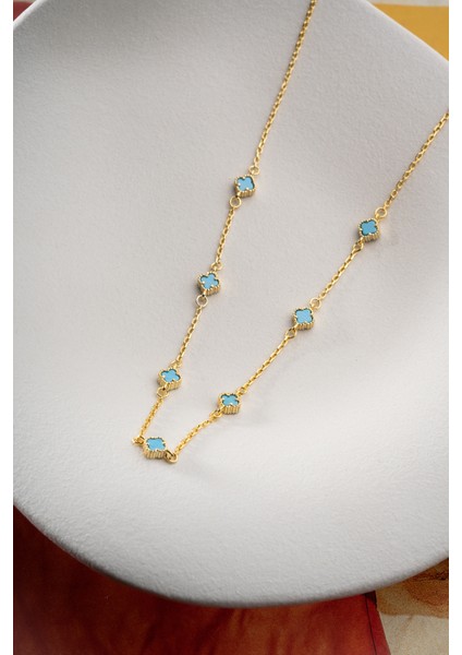 925 Ayar Gümüş Turkuaz Taşlı Yonca Kolye indirimleri