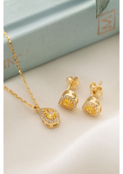 925 Ayar Gümüş Kasım Ayı Doğum Taşı ( Citrine ) Damla Kolye fiyatları