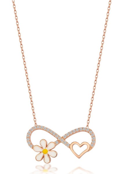 925 Ayar Gümüş Rose Sonsuzlu Papatya Kolye