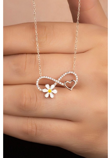 925 Ayar Gümüş Rose Sonsuzlu Papatya Kolye modelleri