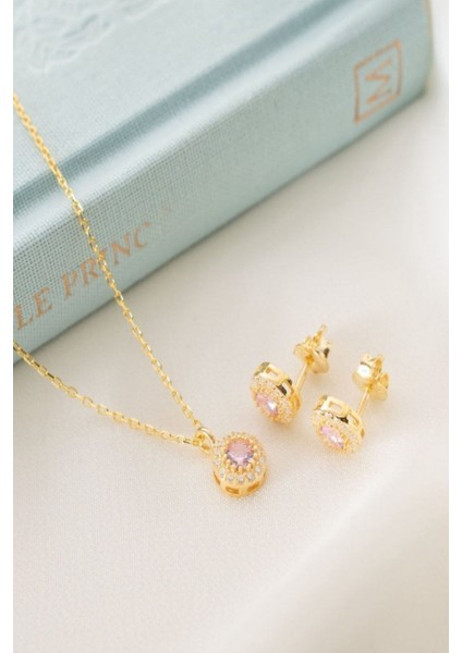 925 Ayar Gümüş Ekim Ayı Doğum Taşı ( Pink Tourmaline ) Kolye - Küpe Seti fiyatları