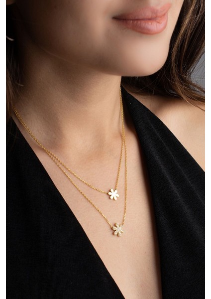 925 Ayar Gümüş Çiftli Çiçek Kolye