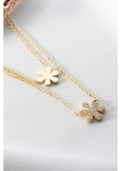 925 Ayar Gümüş Çiftli Çiçek Kolye fırsatları