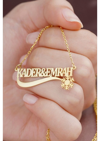 925 Ayar Gümüş Kar Tanesi Iki Isimli Kolye