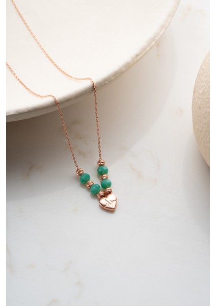 925 Ayar Gümüş Boncuklu Ritim Kalp Kolye