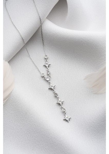 925 Ayar Gümüş Akışlı Kutup Yıldızı Kolye