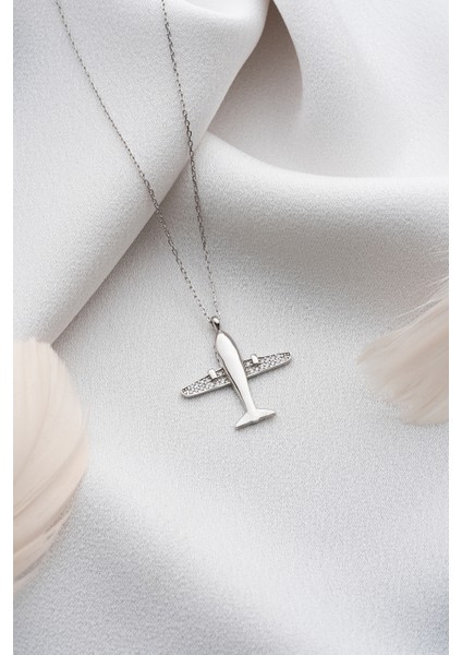 925 Ayar Gümüş Zirkon Taşlı Uçak Kolye