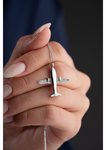 925 Ayar Gümüş Zirkon Taşlı Uçak Kolye fiyatları