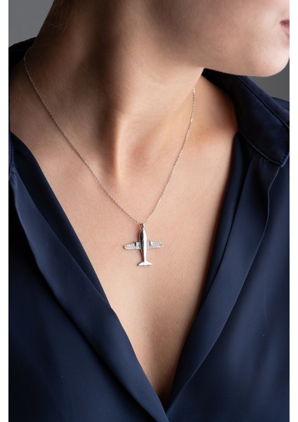 925 Ayar Gümüş Zirkon Taşlı Uçak Kolye modelleri