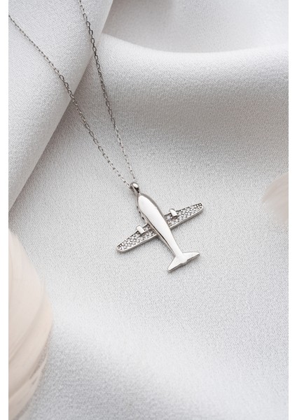 925 Ayar Gümüş Zirkon Taşlı Uçak Kolye fırsatları