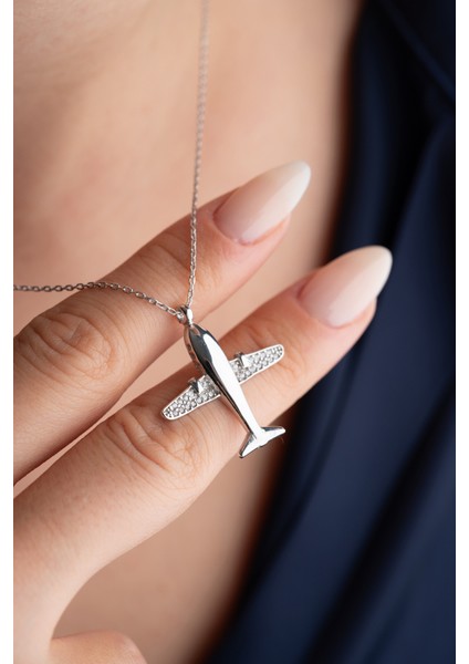 925 Ayar Gümüş Zirkon Taşlı Uçak Kolye indirimleri