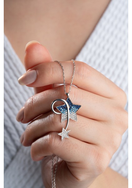 925 Ayar Gümüş Mavi Taşlı Kuyruklu Yıldız Kolye fiyatları