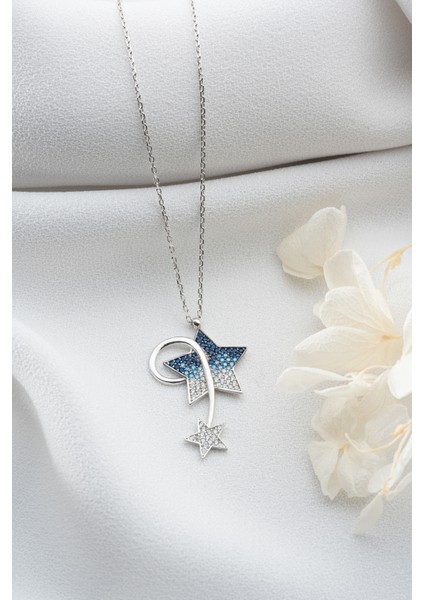 925 Ayar Gümüş Mavi Taşlı Kuyruklu Yıldız Kolye modelleri