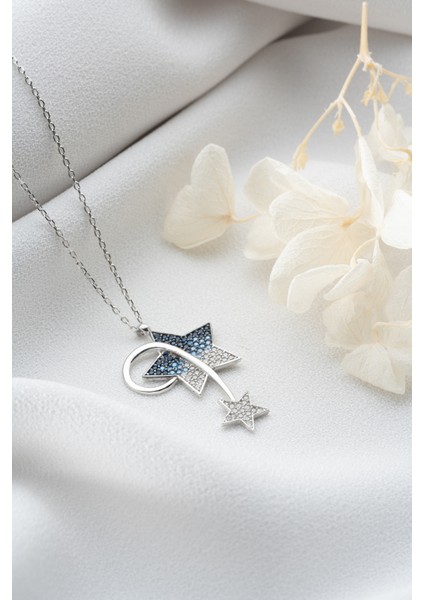 925 Ayar Gümüş Mavi Taşlı Kuyruklu Yıldız Kolye fırsatları