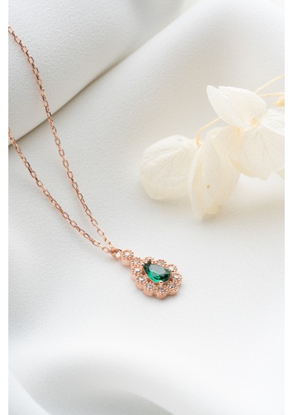 925 Ayar Gümüş Zümrüt Yeşili Damla Kolye fiyatları